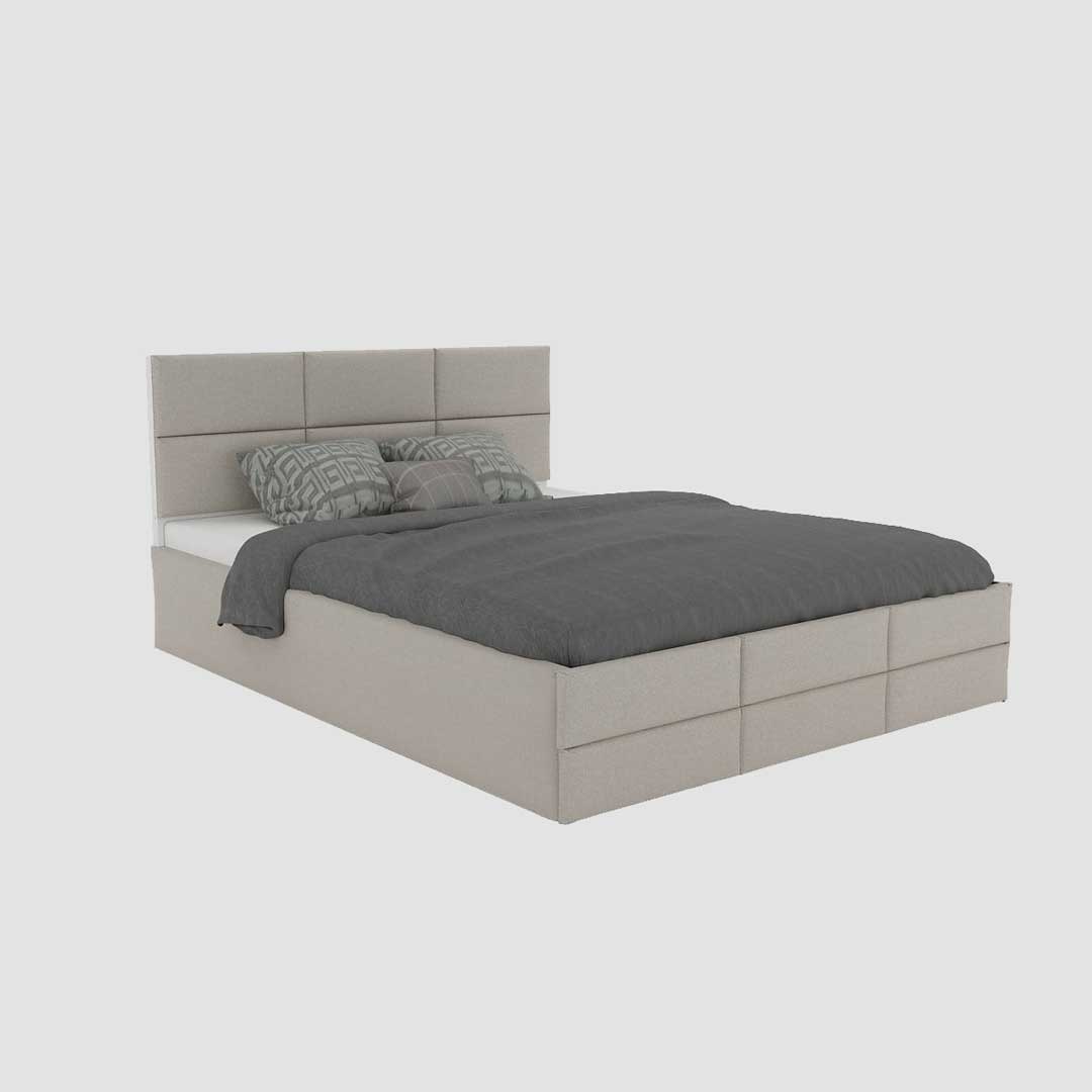 Queen Size Bed India | Angle Line Upholstered Bed With Storage